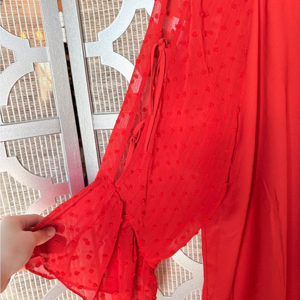 Cato Vibrant Red Blouse with Sheer Sleeves - Picture 3 of 4